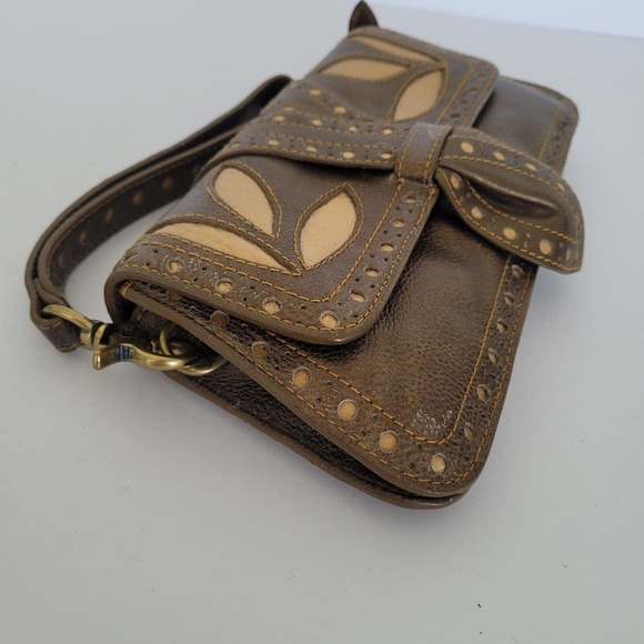 Isabella Fiore Metallic Brown Clutch Wristlet Leather Purse Small Bag Western - Picture 12 of 13